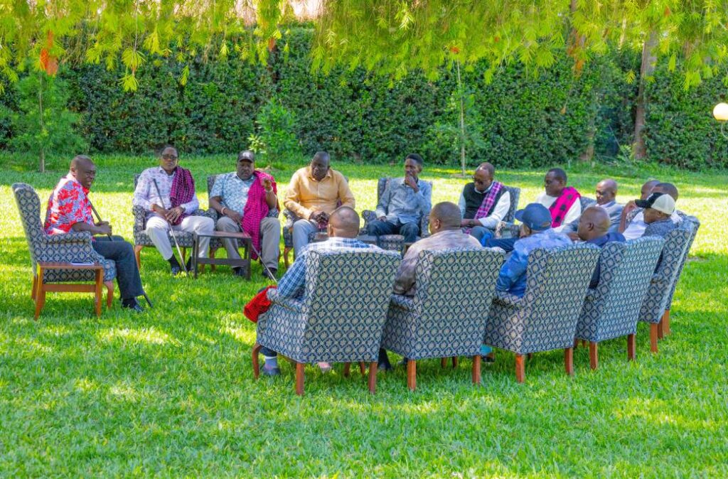 Former Deputy President Rigathi Gachagua during a meeting with a section of Maa leaders in Nyeri on January 20, 2025