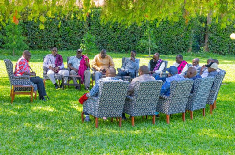 Former Deputy President Rigathi Gachagua during a meeting with a section of Maa leaders in Nyeri on January 20, 2025