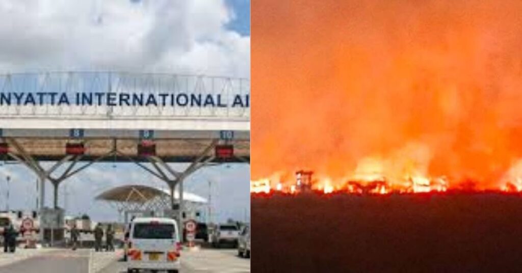 Massive Fire Erupts at JKIA Grassland, Emergency Crews Battle Raging Flames