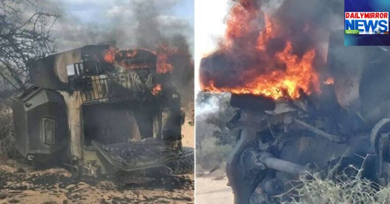 A collage of an armoured patrol car that hit an IED at Kiwanja-Yumbis in Fafi sub-county, Garissa, on August 5, 2025.