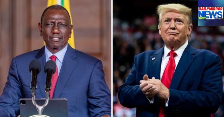 A photo collage of President William Ruto (left) and US President Donald Trump