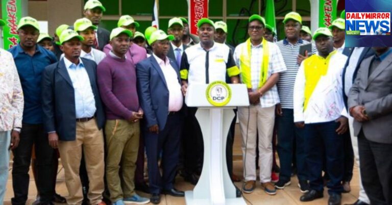 DCP deputy party leader Cleophas Malala flanked by other DCP members during the unveiling of by-election candidates on August 5, 2025