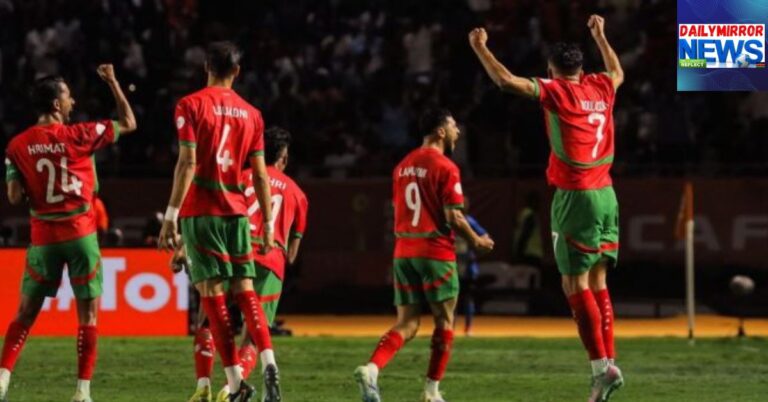 Morocco men's national football team celebrating a goal during the 2024 CHAN final against Madagascar on Saturday, August 30, 2025.