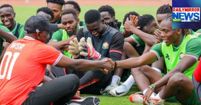 President William Ruto interacts with Harambee Stars players in July 2025