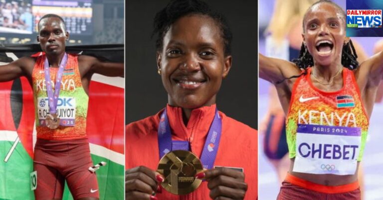 A collage of Reynold Cheruiyot , Faith Kipyegon and Beatrice Chebet at the World Athletics Championships in Tokyo.