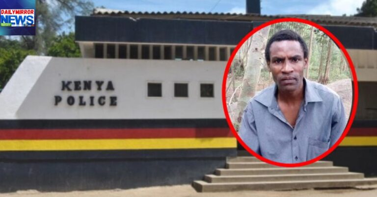 An image of a police station and Alan Kamau Kimani (inset). Kimani died in police custody a day after his arrest in Migori County.