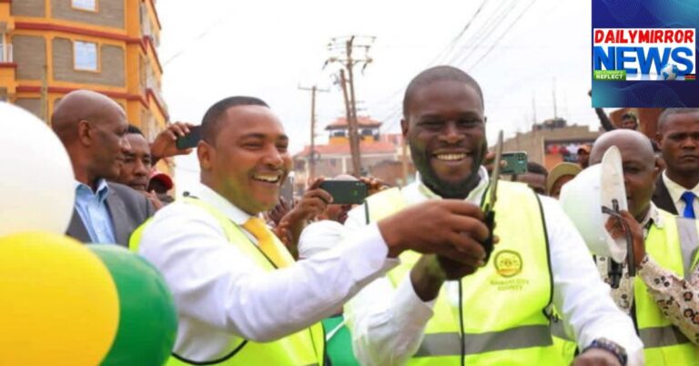 Githurai Ward MCA Deonysias Mwangi Waithira with Nairobi governor Johnson Sakaja at a past function.