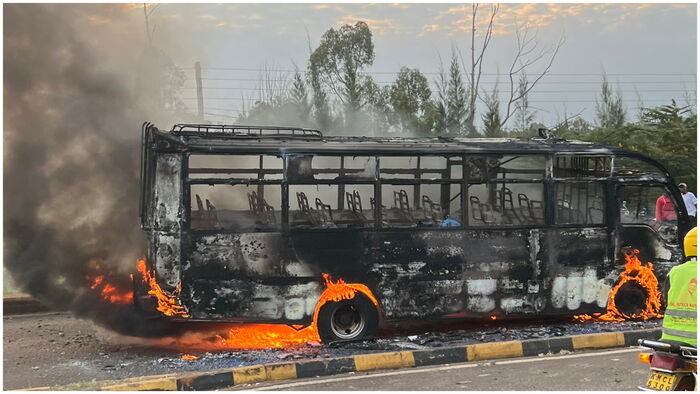 Angry Residents Torch Super Metro Bus After Fatal Accident on Thika Superhighway