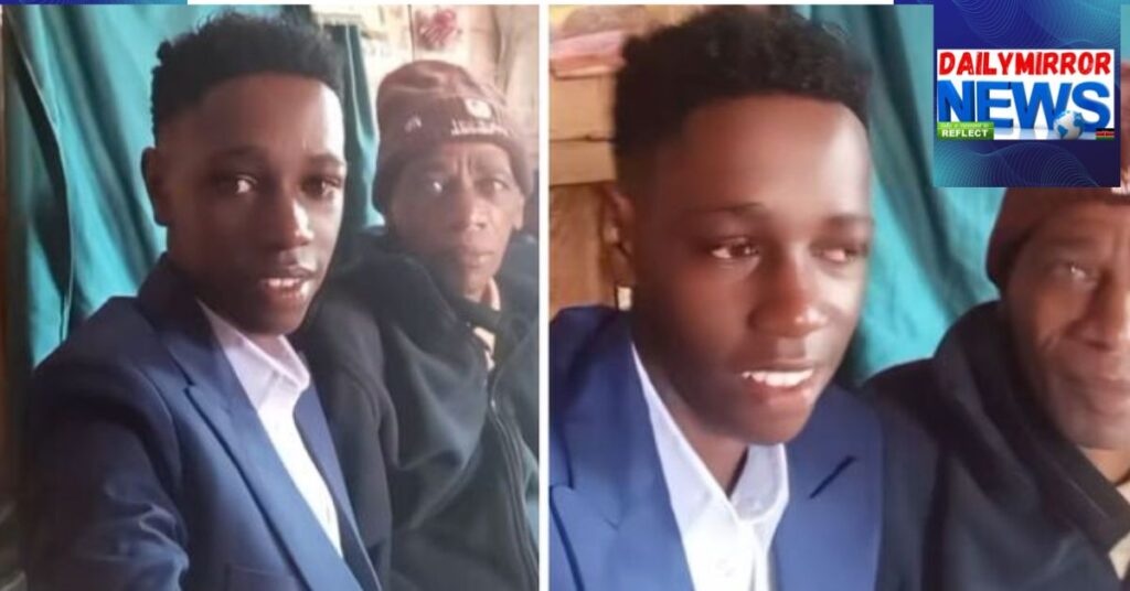 A photo collage of Kaluma Boy (left) and his father filming one of their TikTok videos, September 28, 2025.