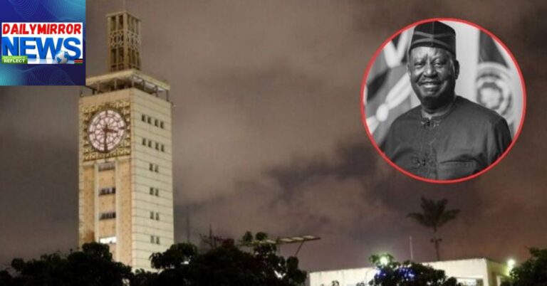 A photo of the parliament buildings and an insert of former Prime Minister Raila Odinga, October 15, 2025