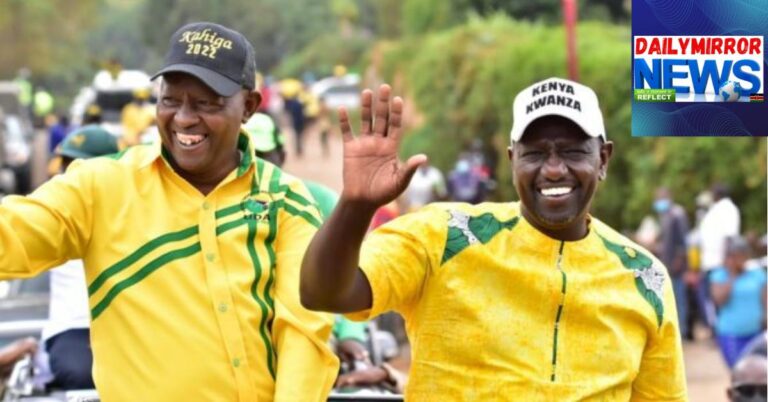 An image of Nyeri Governor Mutahi Kahiga (left) and President William Ruto (right) during the 2022 General Election campaigns.