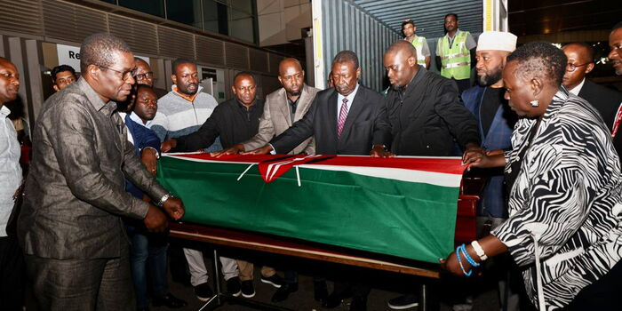 Body of Raila Odinga Arrives at JKIA to a Tearful Welcome