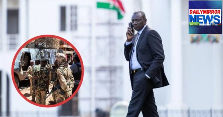 President William Ruto holding a phone call and an insert of Sudan's paramilitary Rapid Support Forces (RSF).