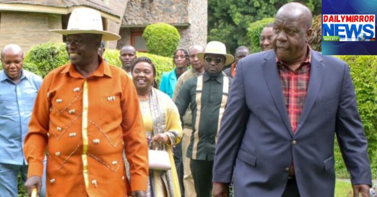 DCP leader Rigathi Gachagua and former Interior Cabinet Secretary Fred Matiang'i at Kalonzo Musyoka's son's wedding on May 10, 2025.
