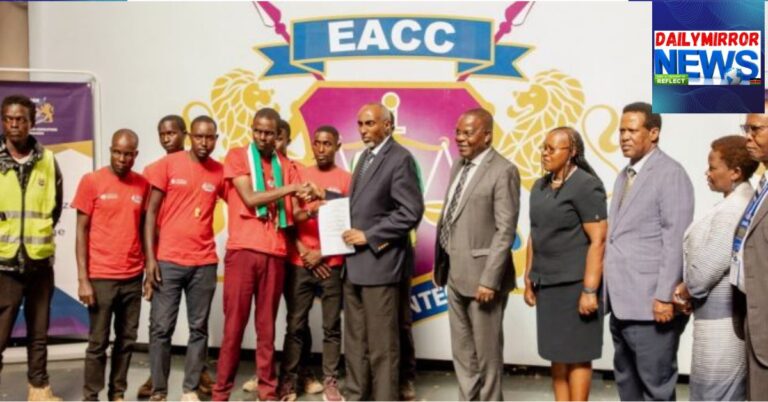 EACC CEO Abdi Mohamud is receiving a petition from a group of youth who walked from Eldoret to Nairobi over corruption on January 29, 2026, at the Integrity Centre in Nairobi.