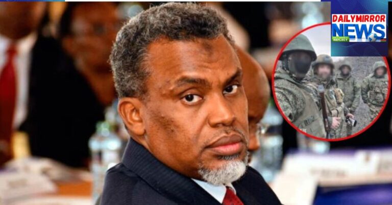 National Intelligence Service Director General Noordin Haji, with a side image of the Kenyan and Russian soldiers in the Russian-Ukrain war.