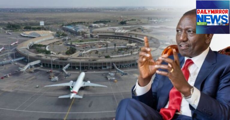 A collage of the Jomo Kenyatta International Airport (JKIA) and President William Ruto, August 28.