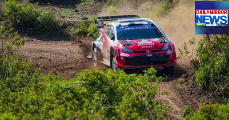 A rally car making a turn during the shakedown at the WRC Safari Rally Championship 2026, Thursday, March 12, 2026