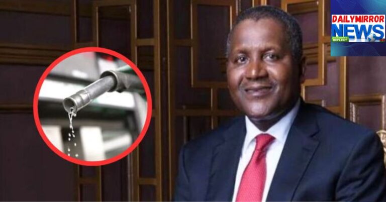 Africa's richest man, Aliko Dangote, during a past interview, and an insert of a fuel pump.