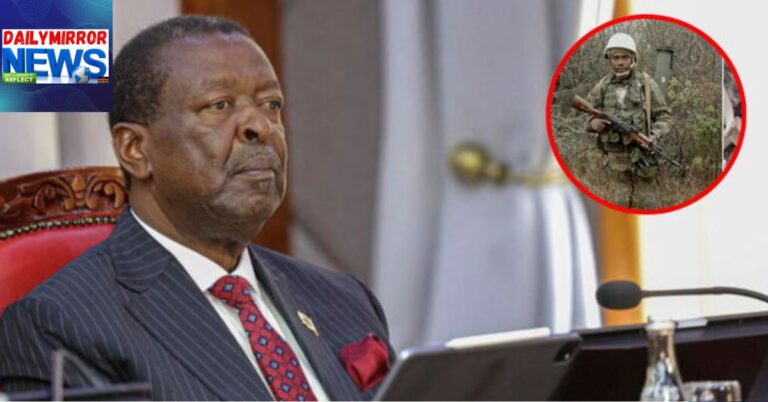 An undated image of Prime CS Musalia Mudavadi with an insert of a Kenyan killed in the Russia-Ukraine war P