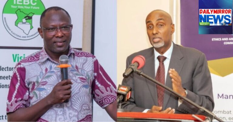 IEBC Chairman Erastus Ethekon(left) and EACC CEO Abdi Mohamud