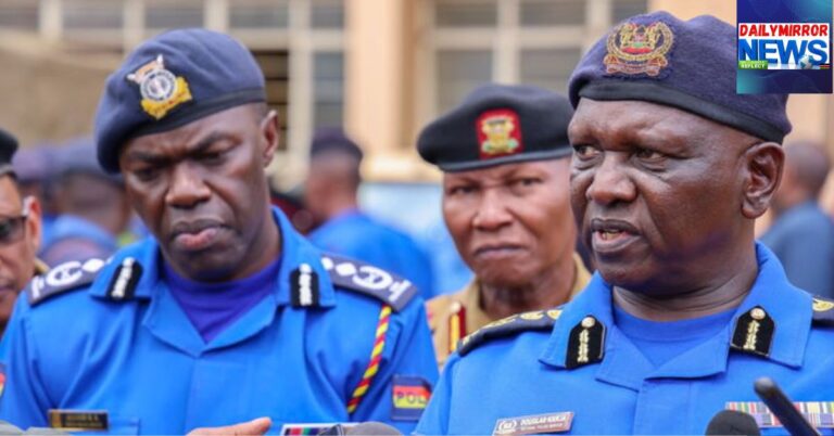 Inspector General of Police Douglas Kanja (right) with NPS Spokesperson Muchiri Nyaga during a past briefing on May 9, 2025.