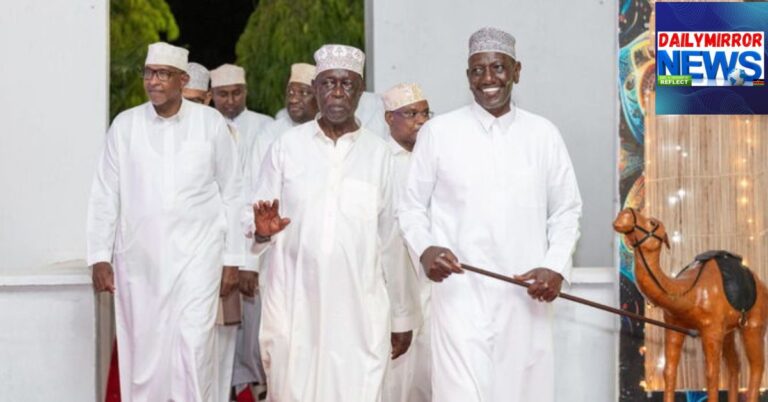 President William Ruto, walking alongside Oburu Odinga (left) at an Iftar Dinner at State House, Mombasa, Friday, March 13, 2026.