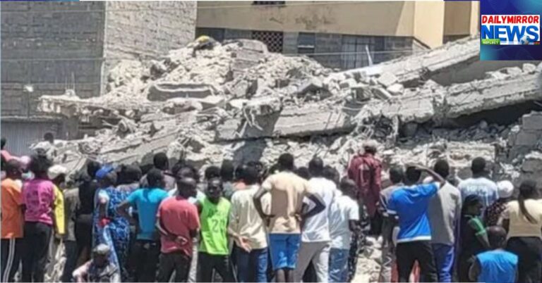 Several People Trapped After Partially Demolished Building Collapses in Shauri Moyo Residents of Shauri Moyo look at a collapsed building in the area on March 16, 2026.