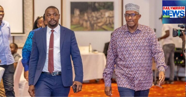 The Health Cabinet Secretary Aden Duale alongside the KMPDU Secretary General Davji Atellah during theduring the 9th Annual Delegates Conference (ADC) of KMPDU on Saturday, May 11.