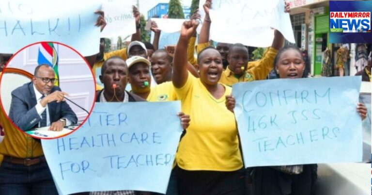 An image showing teachers on strike in Nairobi over the dysfunctional SHA system.
