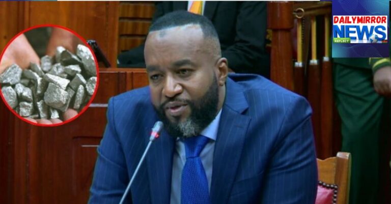 Cabinet Secretary of Mining and Blue Economy Ali Hassan Joho, with a side image of Niobium Minerals encircled on the side.