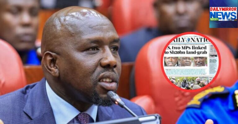 Interior CS Kipchumba Murkomen, when he appeared before the Internal Security Committee on April 22, and an insert of the Daily Nation cover page.