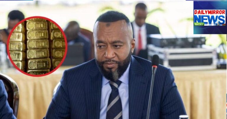 Mining and Blue Economy Cabinet Secretary Ali Hassan Joho and an insert of gold bars.