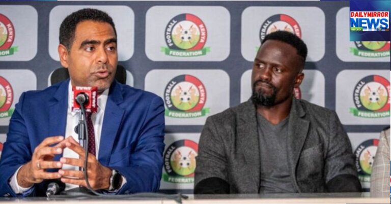 Suspended FKF President Hussein Mohammed and his Deputy Macdonald Mariga during a briefing on April 21, 2026, in Nairobi.