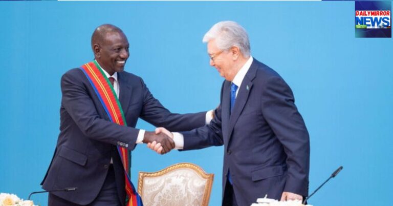 President William Ruto shakes hands with Kazakhstan President Kassym-Jomart Tokayev in Astana during a State Visit to the Republic of Kazakhstan on May 20, 2026. PCS