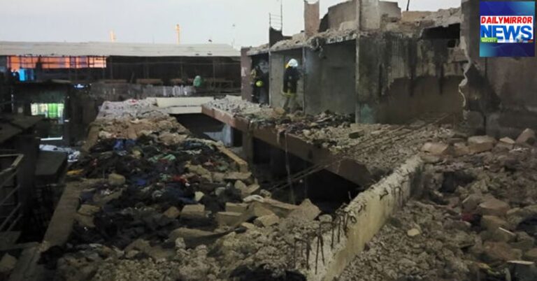 An image of a collapsed building in Gikomba Market, Nairobi County.