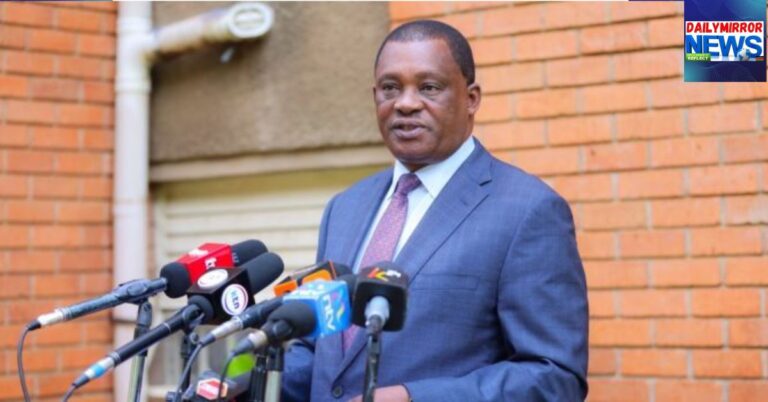 Former Public Service Cabinet Secretary Justin Muturi addressing members of the press on April 2, 2025.