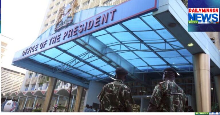 Security officers outside the Office of the President at Harambee House in Nairobi