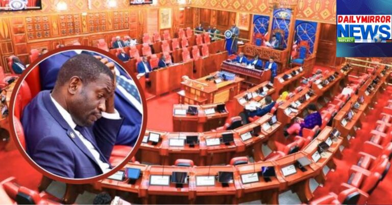 Senators attending a Senate proceeding and an insert of Nairobi Senator Edwin Sifuna.