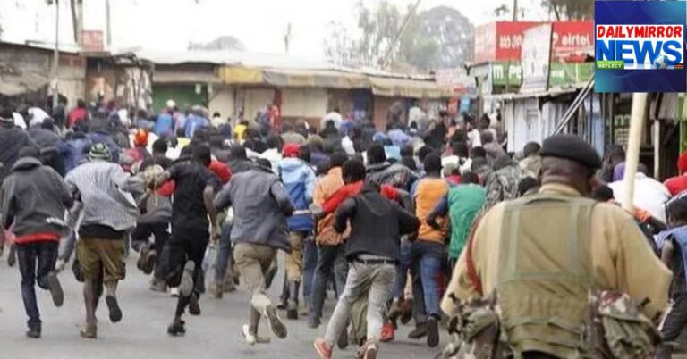 A police officer chases protesters away in a past incident P