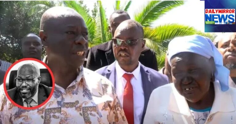 An image of Former Deputy President Rigathi Gachagua conversing with late MP Johana Ng'eno's mother, Mary Temas, with an insert of the deceased legislator.
