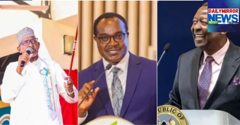 A Collage of Health Cabinet Secretary Aden Duale, Education Cabinet Secretary Julius Migos Ogamba, and Prime Cabinet Secretary and Cabinet Secretary for Foreign and Diaspora Affairs Musalia Mudavadi