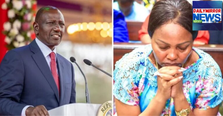 A collage of President William Ruto during the May 1, 2026, Labour Day celebrations and Nairobi MP aspirant Milicent Omanga during a church service.