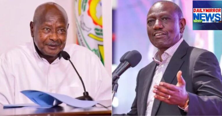 A collage of Presidents Yoweri Museveni of Uganda (left) and Kenya's William Ruto addressing their nations in January 2024 and December 2023, respectively