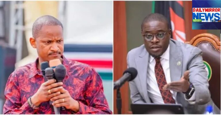 A collage of Embakasi East MP Babu Owino during a public engagement in his constituency (left), with that of Nairobi Governor Johnson Sakaja during a Senate hearing (right)